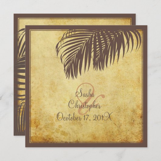 PixDezinesヴィンテージのヤシの葉/羊皮フェイク 招待状 (正面/裏面)