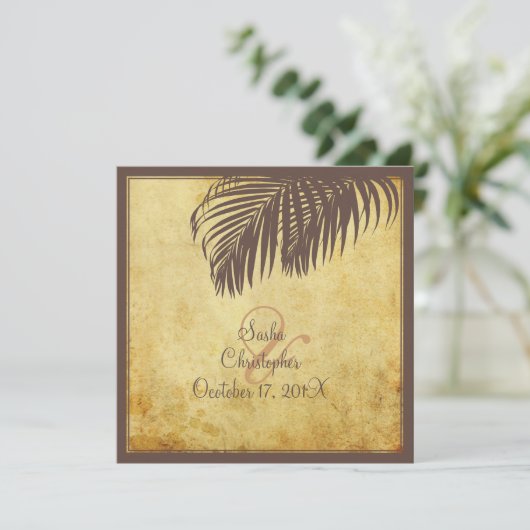 PixDezinesヴィンテージのヤシの葉/羊皮フェイク 招待状 (スタンド正面)