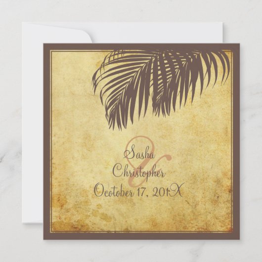PixDezinesヴィンテージのヤシの葉/羊皮フェイク 招待状 (正面)