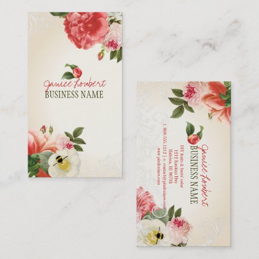 PixDezinesヴィンテージのpeonies/DIYバックグラウンド 名刺 (正面/裏面)