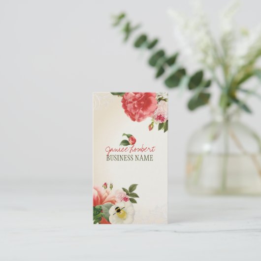 PixDezinesヴィンテージのpeonies/DIYバックグラウンド 名刺 (スタンド正面)