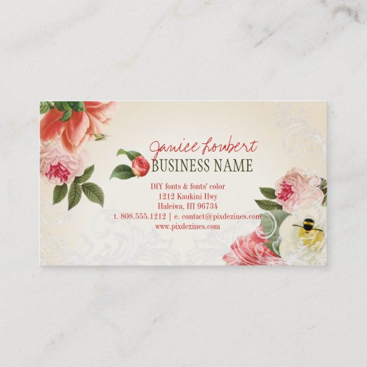 PixDezinesヴィンテージのpeonies/DIYバックグラウンド 名刺 (裏面)