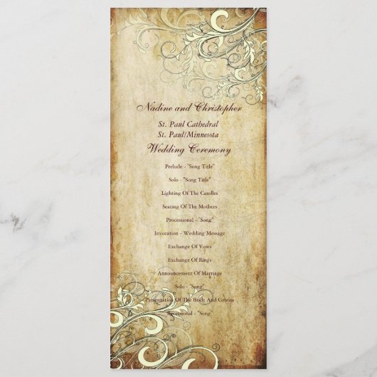 PixDezinesヴィンテージクリームがウェディングプログラムを旋回 プログラム (裏面)