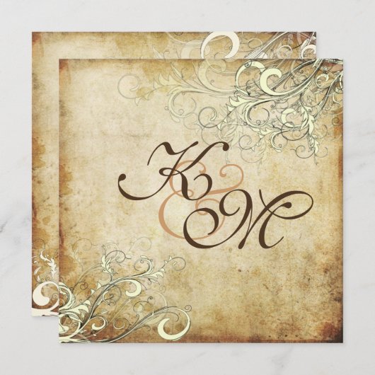 PixDezinesヴィンテージクリームが渦巻き 招待状 (正面/裏面)