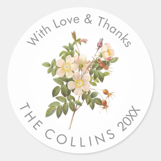 PixDezinesヴィンテージクリームバラサンキューステッカー ラウンドシール (正面)