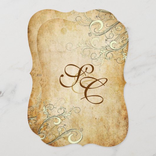 PixDezinesヴィンテージクリーム渦巻き/パラシフェイクョン 招待状 (正面/裏面)