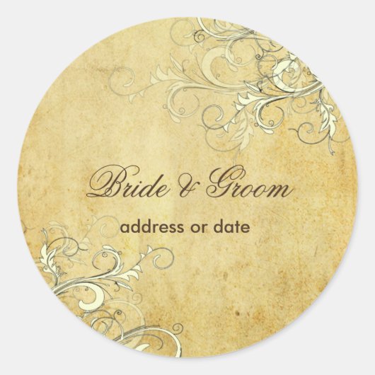 PixDezinesヴィンテージクリーム渦 ラウンドシール (正面)