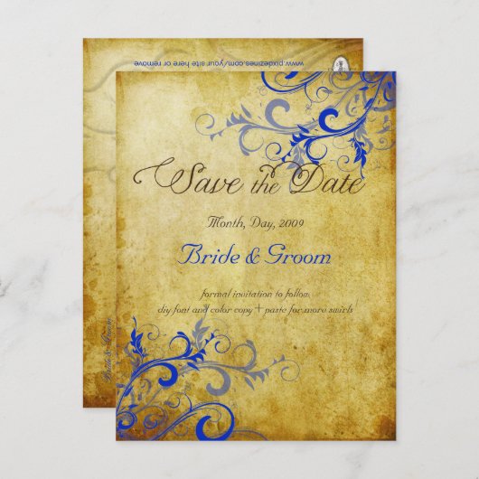 PixDezinesヴィンテージコバルトbl渦巻き旋回+パーチフェイクメント 案内ポストカード (正面/裏面)