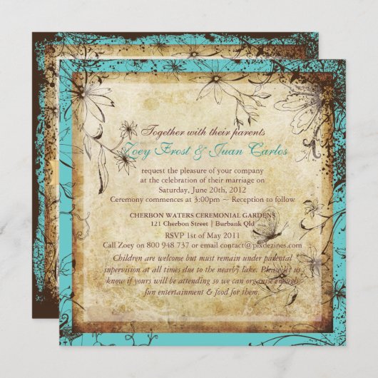 PixDezinesヴィンテージシークレットガーデン，秋の結婚式 招待状 (正面/裏面)