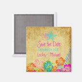 PixDezinesヴィンテージスターフィッシュ、日付の保存 マグネット (正面/裏面)