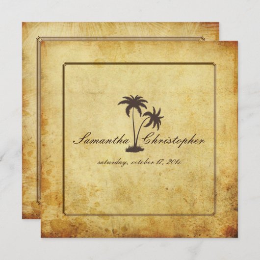 PixDezinesヴィンテージツインパームス,バハマスタイル 招待状 (正面/裏面)