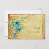 PixDezinesヴィンテージティール（緑がかった色）peacock 出欠カード (正面)