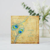 PixDezinesヴィンテージティール(緑がかった色)Peacock/Parchment 招待状 (スタンド正面)