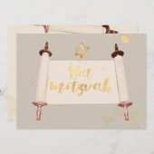 PixDezinesヴィンテージトラーのスクロールバルミツワー 招待状 (正面/裏面)