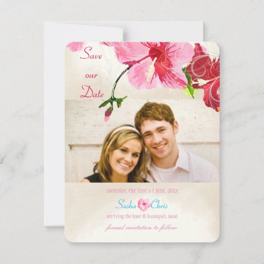 PixDezinesヴィンテージハイビスカス/写真救/日付 セーブザデート (正面)