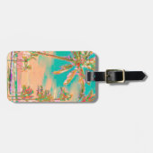 PixDezinesヴィンテージハワイアンビーチシーン/ティール（緑がかった色） ラゲッジタグ (正面横)