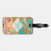 PixDezinesヴィンテージハワイアンビーチシーン/ティール（緑がかった色） ラゲッジタグ (裏面横)