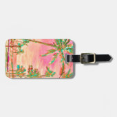 PixDezinesヴィンテージハワイアンビーチシーン/ピンク ラゲッジタグ (正面横)