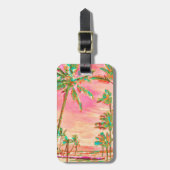 PixDezinesヴィンテージハワイアンビーチシーン/ピンク ラゲッジタグ (正面縦)