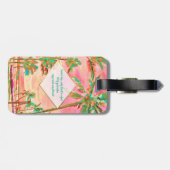 PixDezinesヴィンテージハワイアンビーチシーン/ピンク ラゲッジタグ (裏面横)