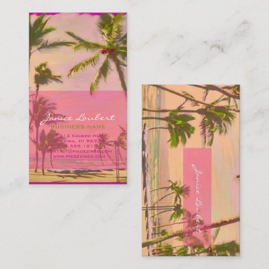 PixDezinesヴィンテージハワイアンビーチシーン/ピンク 名刺 (正面/裏面)