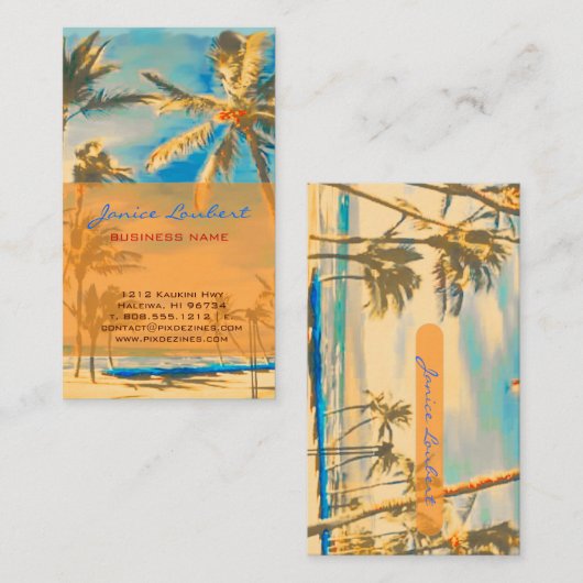 PixDezinesヴィンテージハワイアンビーチシーン 名刺 (正面/裏面)