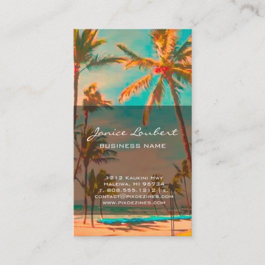 PixDezinesヴィンテージハワイアンビーチシーン 名刺 (正面)
