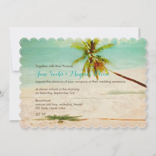 PixDezinesヴィンテージハワイアンビーチ/ターコイズ 招待状 (裏面)