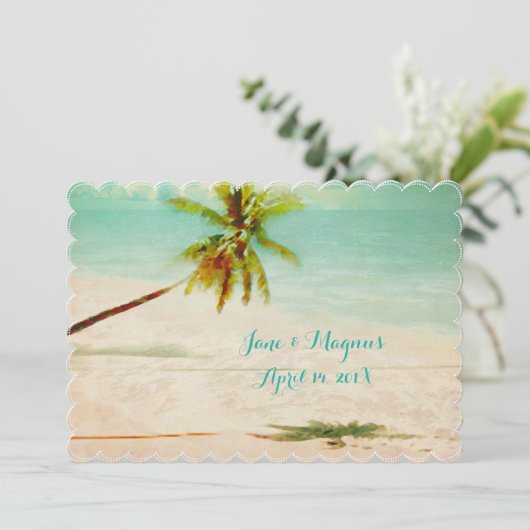 PixDezinesヴィンテージハワイアンビーチ/ターコイズ 招待状 (スタンド正面)