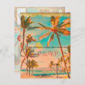 PixDezinesヴィンテージハワイアンビーチ/ティール(緑がかった色) インビテーションポストカード (正面/裏面)