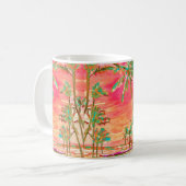 PixDezinesヴィンテージハワイアンビーチ/ティール（緑がかった色）+オレンジ コーヒーマグカップ (正面左)