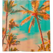 PixDezinesヴィンテージハワイアンビーチ/ティール(緑がかった色) シャワーカーテン (正面)