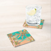 PixDezinesヴィンテージハワイアンビーチ/ティール(緑がかった色) スクエアペーパーコースター (インサイチュ)