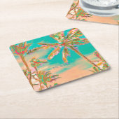 PixDezinesヴィンテージハワイアンビーチ/ティール(緑がかった色) スクエアペーパーコースター (アングル)