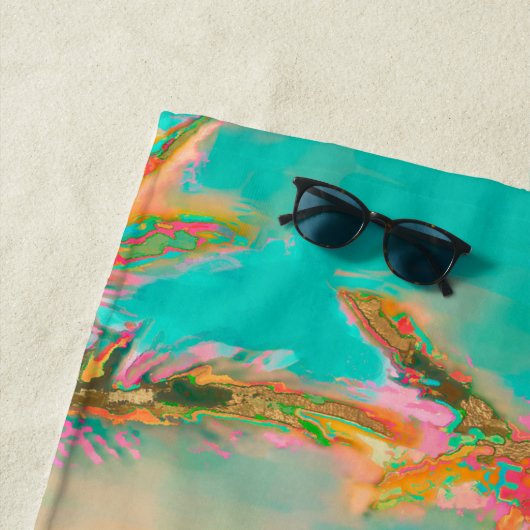 PixDezinesヴィンテージハワイアンビーチ/ティール(緑がかった色) ビーチタオル (インサイチュ)