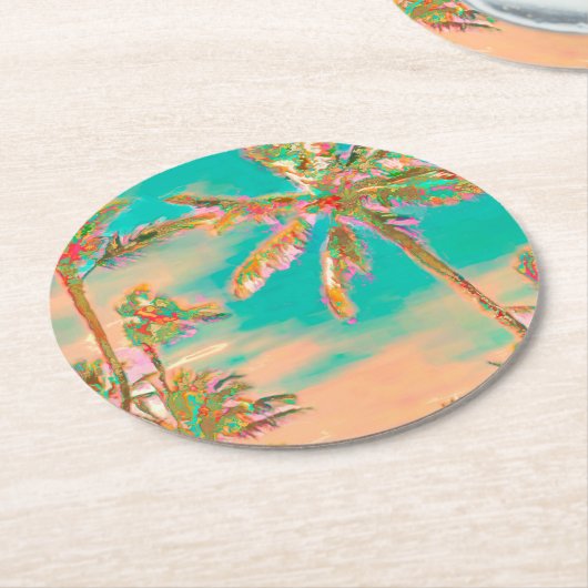 PixDezinesヴィンテージハワイアンビーチ/ティール(緑がかった色) ラウンドペーパーコースター (アングル)