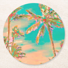 PixDezinesヴィンテージハワイアンビーチ/ティール（緑がかった色） ラウンドペーパーコースター
