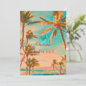 PixDezinesヴィンテージハワイアンビーチ/ティール（緑がかった色） 招待状 (スタンド正面)