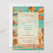PixDezinesヴィンテージハワイアンビーチ/ティール（緑がかった色）招待状 招待状 (正面)