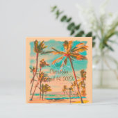 PixDezinesヴィンテージハワイアンビーチ/ティール(緑がかった色)/DIY Bckgrnd 招待状 (スタンド正面)