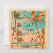 PixDezinesヴィンテージハワイアンビーチ/ティール(緑がかった色)/DIY Bckgrnd 招待状 (正面)