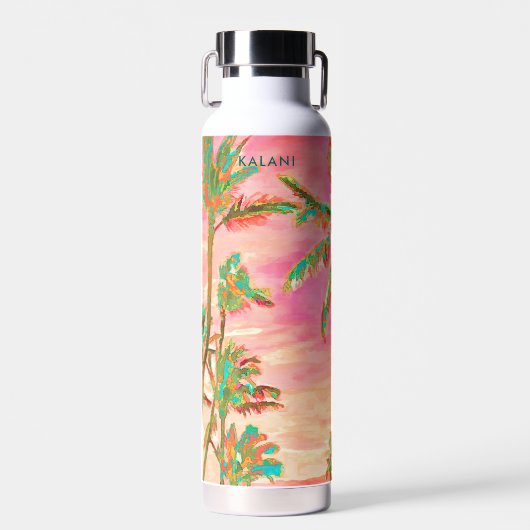 PixDezinesヴィンテージハワイアンビーチ/ピンク/ティール（緑がかった色） ウォーターボトル (正面)