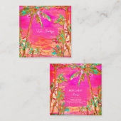 PixDezinesヴィンテージハワイアンビーチ/ピンク/ティール（緑がかった色） スクエア名刺 (正面/裏面)