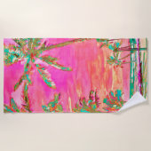 PixDezinesヴィンテージハワイアンビーチ/ピンク/ティール（緑がかった色） ビーチタオル (正面)