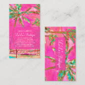 PixDezinesヴィンテージハワイアンビーチ/ピンク/ティール（緑がかった色） 名刺 (正面/裏面)