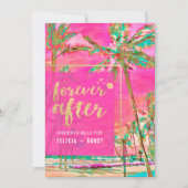 PixDezinesヴィンテージハワイアンビーチ/ピンク/ティール(緑がかった色) 招待状 (正面)
