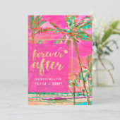 PixDezinesヴィンテージハワイアンビーチ/ピンク/ティール(緑がかった色) 招待状 (スタンド正面)