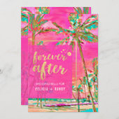 PixDezinesヴィンテージハワイアンビーチ/ピンク/ティール(緑がかった色) 招待状 (正面/裏面)