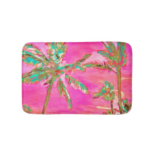 PixDezinesヴィンテージハワイアンビーチ/ピンク バスマット (正面)