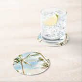 PixDezinesヴィンテージハワイアンビーチ/Blue ラウンドペーパーコースター (インサイチュ)